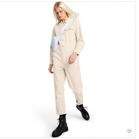 NWT Sandy Liang White Cream Utility Denim Jumpsuit Size 0 - Picture 1 of 14